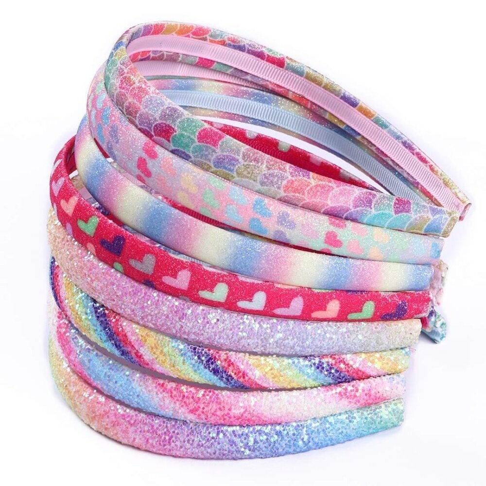 Rainbow Headbands Set 8 Pcs Sequin Heart Mermaid Kids Hair Accessories